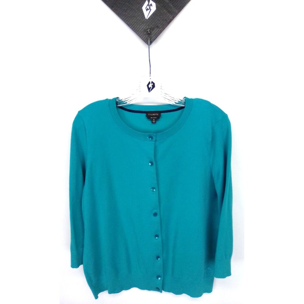 Talbots Pima Cotton Round Neck 3/4 Sleeve Button Close Cardigan Sweater Size XL